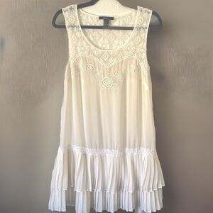Forever 21 Dress Womens Medium Ivory Sleeveless Lace Tiered Bohemian Sheer